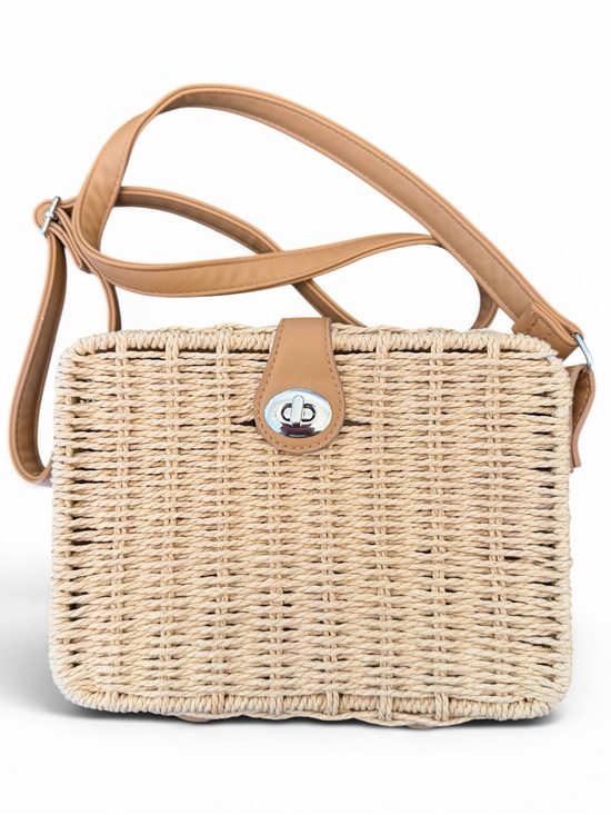 woven Bag Handbags - Woven Straw Crossbody Bag with Tan Square